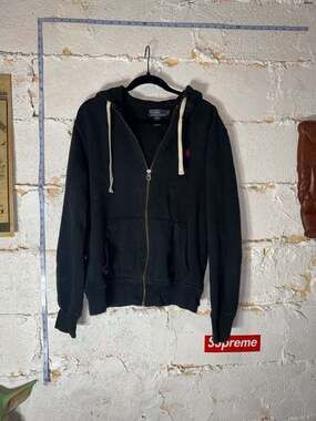 Polo Ralph Lauren Black Full-Zip Fleece Hoodie Red Pony Size L
